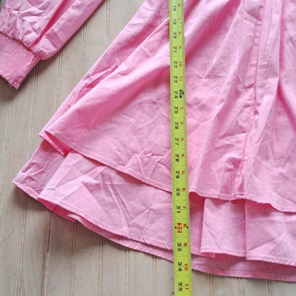 NWT Strut & Bolt Smocked Pink Ruffles Deep V-Neck Stretch Fun Girly Short Dress - Picture 11 of 13